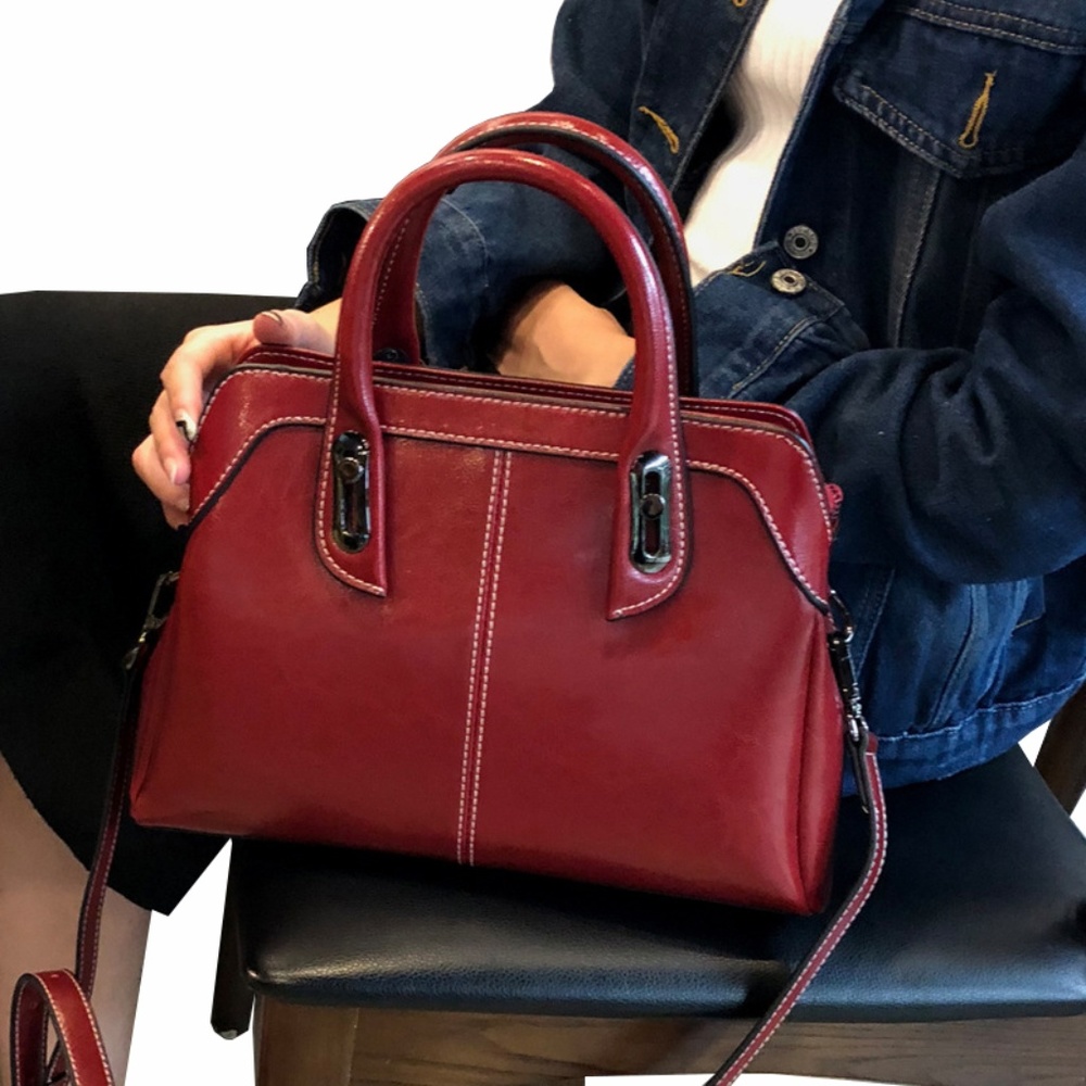 Genuine Leather Tote Purse (Red)